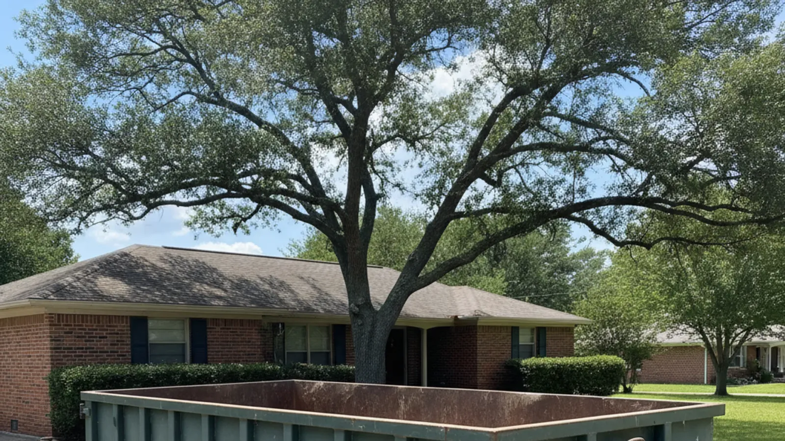 Roll-off dumpster delivered to a residential driveway in Buda, TX